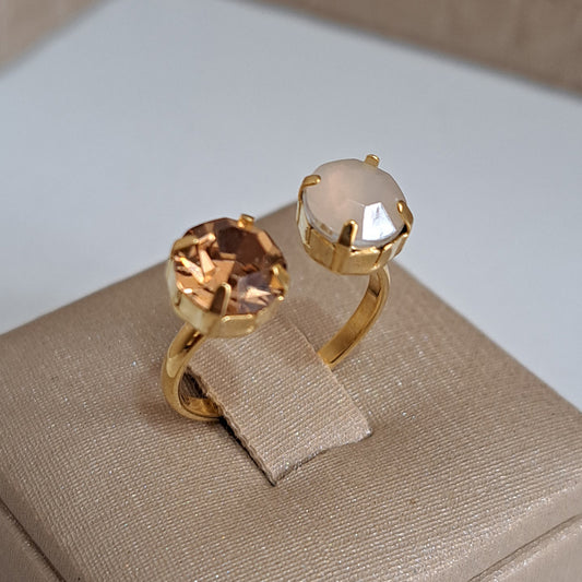 Anel dourado strass gold e champagne